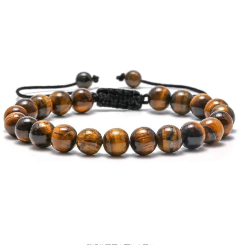8mm Natural Yellow Tiger Eye Stone Braided Bracelet Women