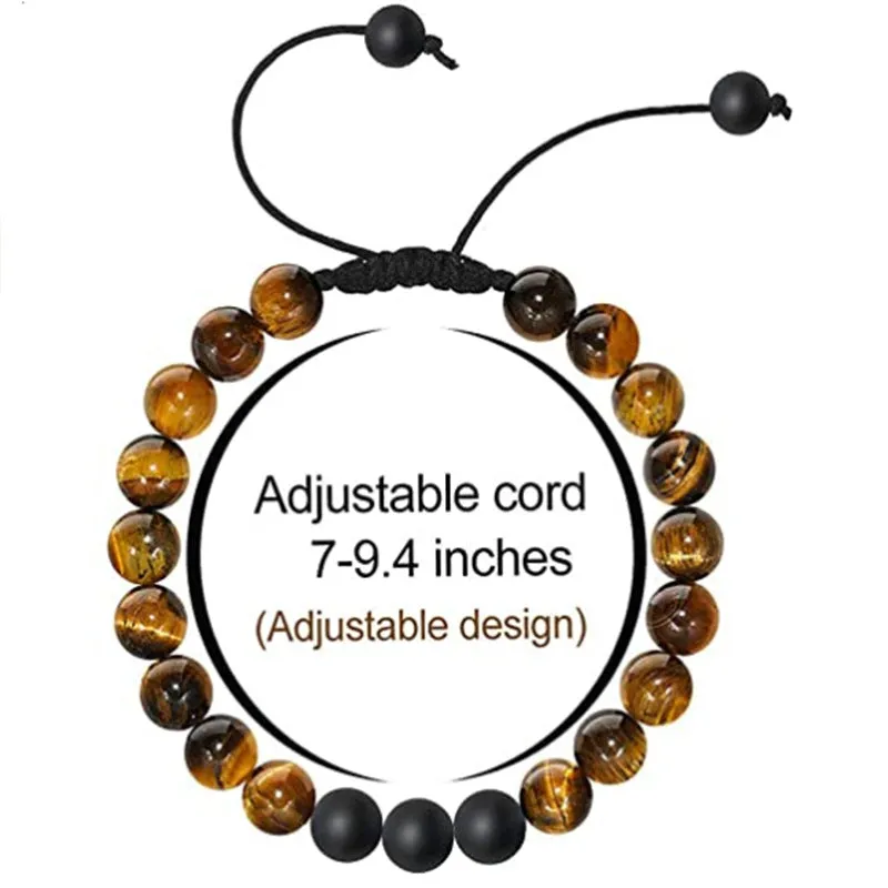 8mm Natural Yellow Tiger Eye Stone Braided Bracelet Women