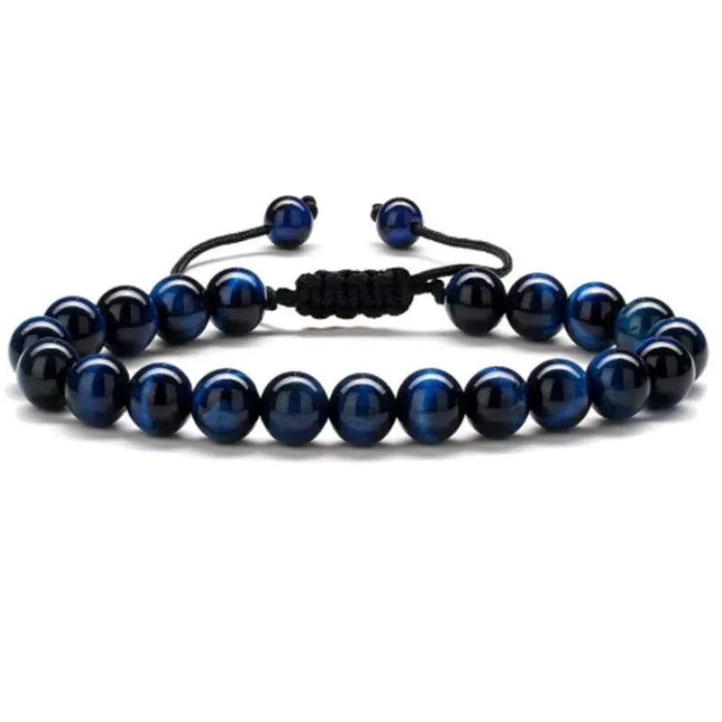 8mm Natural Yellow Tiger Eye Stone Braided Bracelet Women
