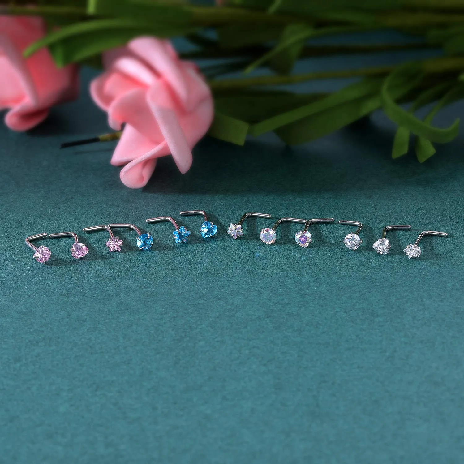 9-12PCS 20g Surgical Stainless Steel Nose Stud Ring Piercing Nose Bone/L Shaped/Nose Screws Rings Set 12pcs L Shaped Style