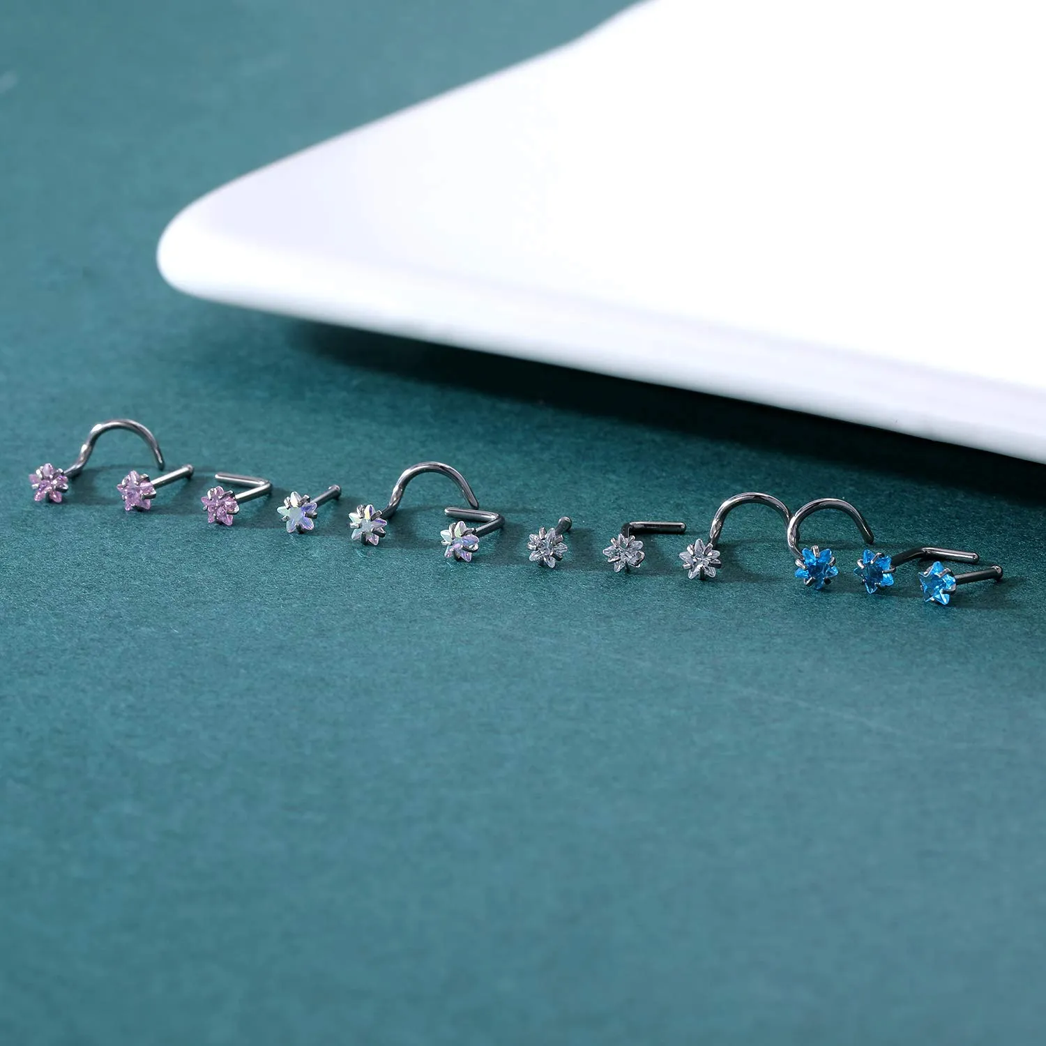 9-12PCS 20g Surgical Stainless Steel Nose Stud Ring Piercing Nose Bone/L Shaped/Nose Screws Rings Set 12pcs L Shaped Style