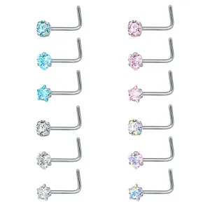 9-12PCS 20g Surgical Stainless Steel Nose Stud Ring Piercing Nose Bone/L Shaped/Nose Screws Rings Set 12pcs L Shaped Style