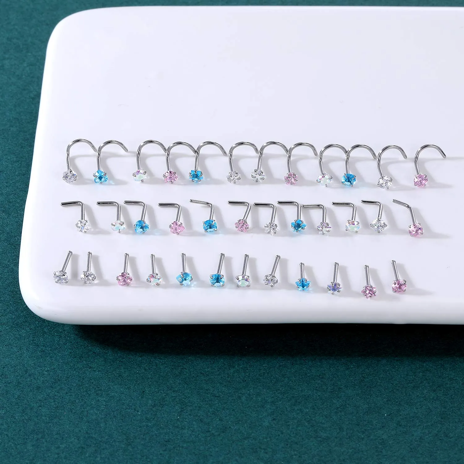 9-12PCS 20g Surgical Stainless Steel Nose Stud Ring Piercing Nose Bone/L Shaped/Nose Screws Rings Set 12pcs L Shaped Style