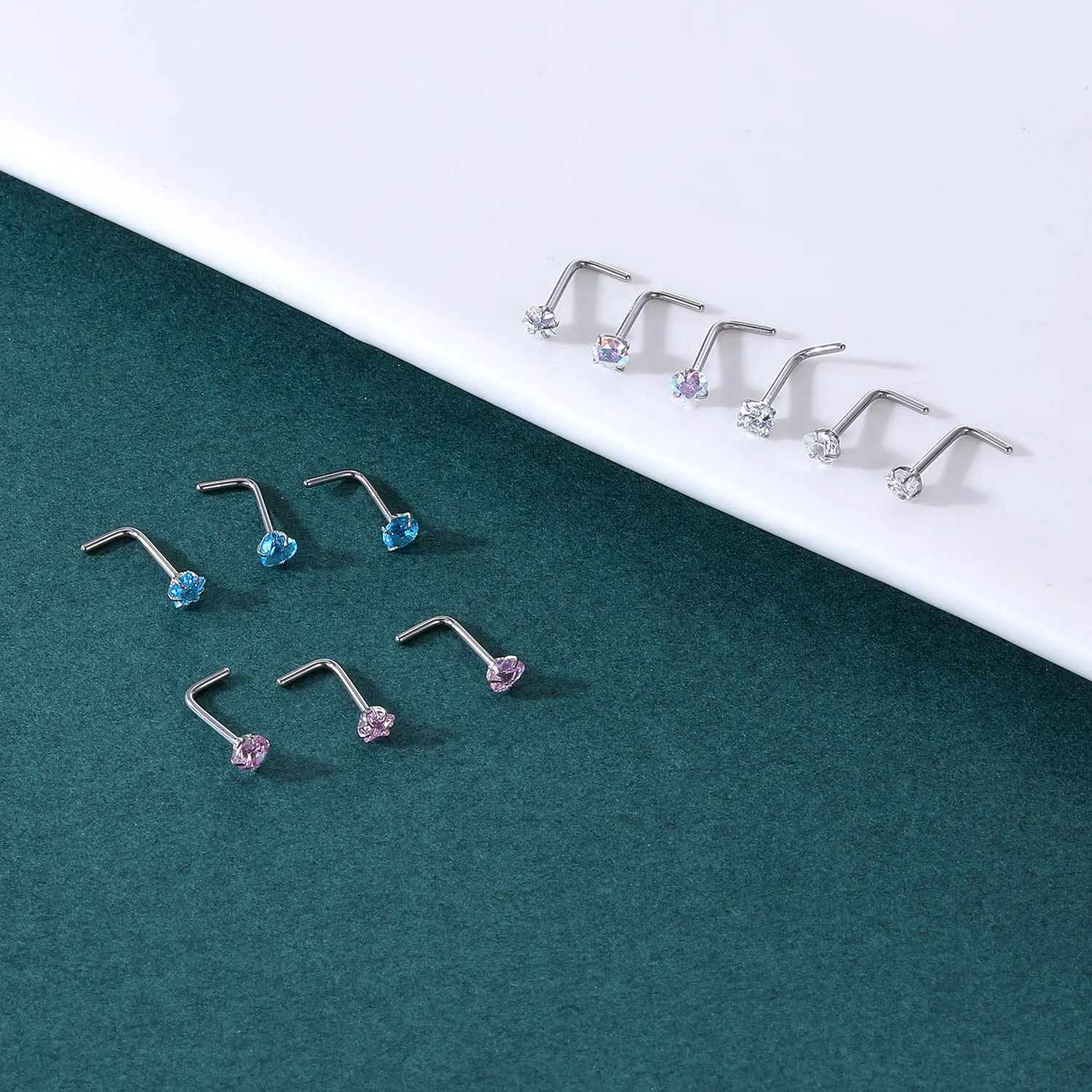 9-12PCS 20g Surgical Stainless Steel Nose Stud Ring Piercing Nose Bone/L Shaped/Nose Screws Rings Set 12pcs L Shaped Style