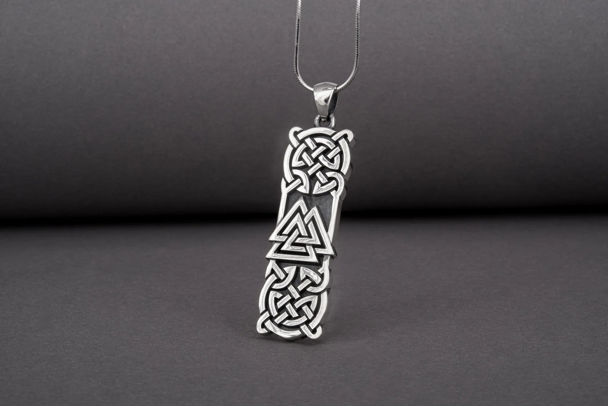 925 silver Viking pendant with Valknut and Celtic knots ornament, unique handmade jewelry