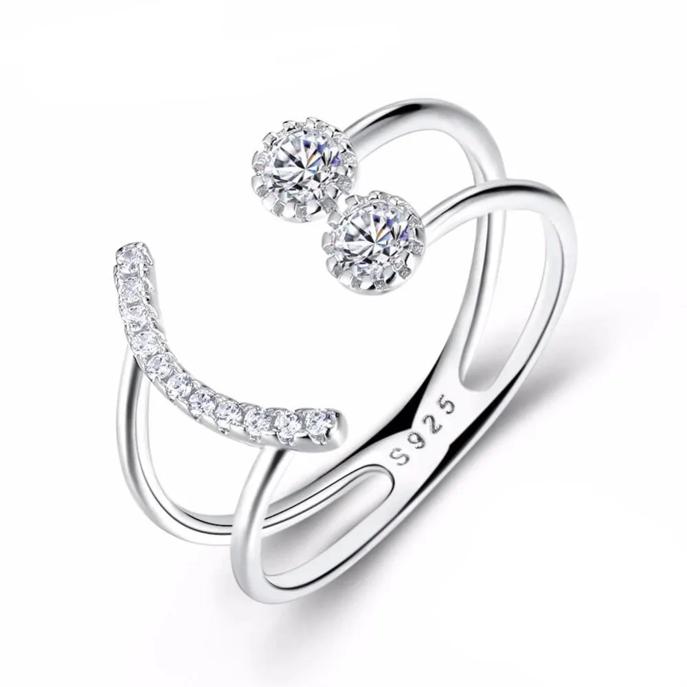 925 Sterling Silver Crystal Rings for Women with Smiley Geometric Pattern – Trendy Party Jewelry