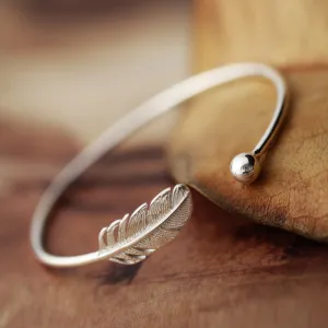 925 Sterling Silver Feather Bracelets & Bangles New Fashion Bracelet For Women sterling-silver-jewelry