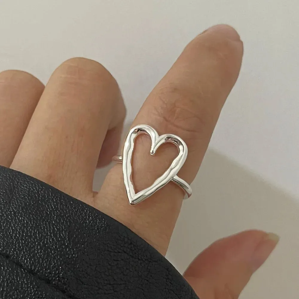 925 Sterling Silver Heart Wide Open Rings For Women