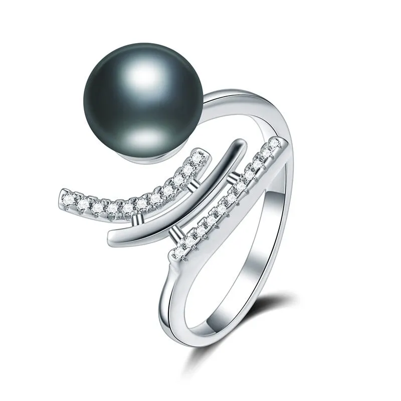 925 Sterling Silver Rings For Women Fashion 8-9mm Natural Freshwater Pearl Jewelry Ring