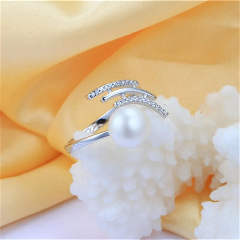 925 Sterling Silver Rings For Women Fashion 8-9mm Natural Freshwater Pearl Jewelry Ring