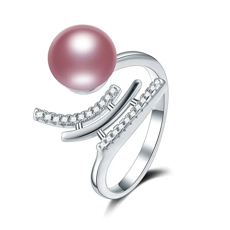 925 Sterling Silver Rings For Women Fashion 8-9mm Natural Freshwater Pearl Jewelry Ring
