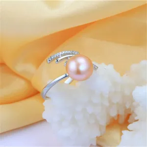925 Sterling Silver Rings For Women Fashion 8-9mm Natural Freshwater Pearl Jewelry Ring