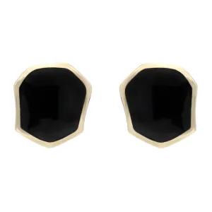 9ct Yellow Gold Whitby Jet Organic Concave Stud Earrings