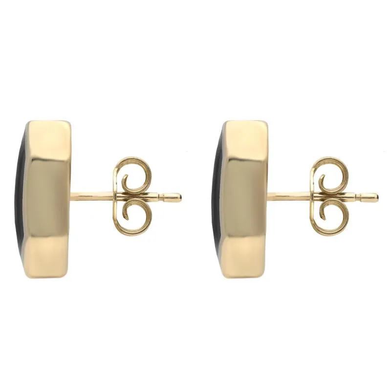 9ct Yellow Gold Whitby Jet Organic Concave Stud Earrings