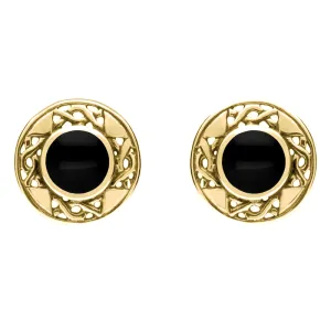 9ct Yellow Gold Whitby Jet Round Celtic Stud Earrings