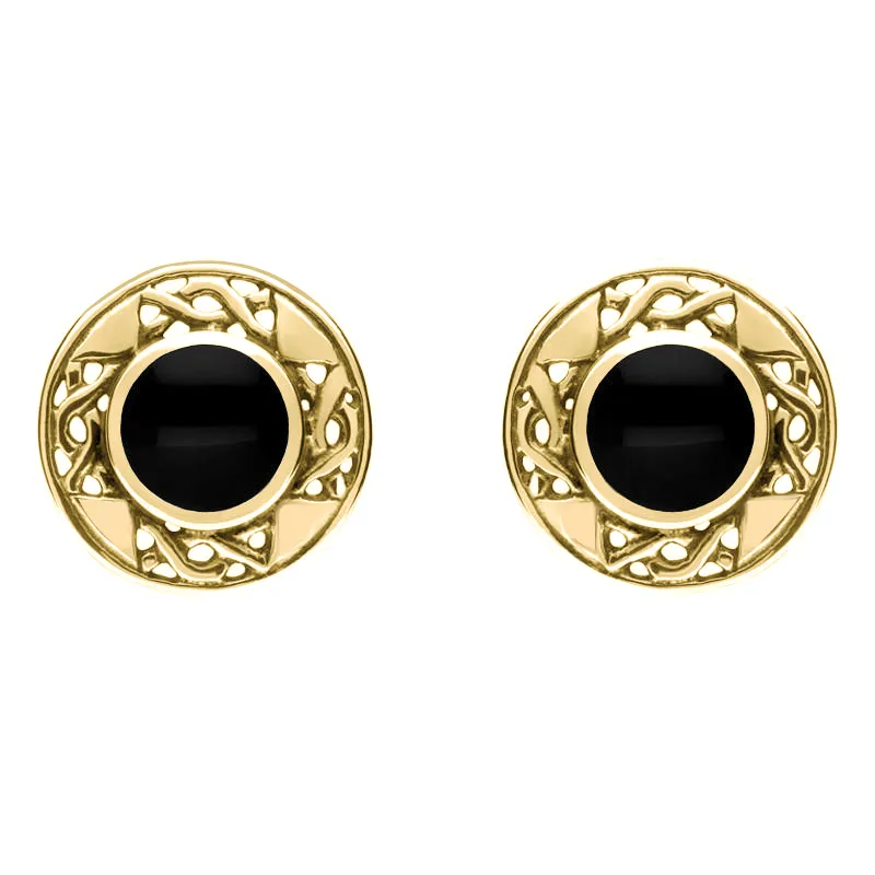 9ct Yellow Gold Whitby Jet Round Celtic Stud Earrings