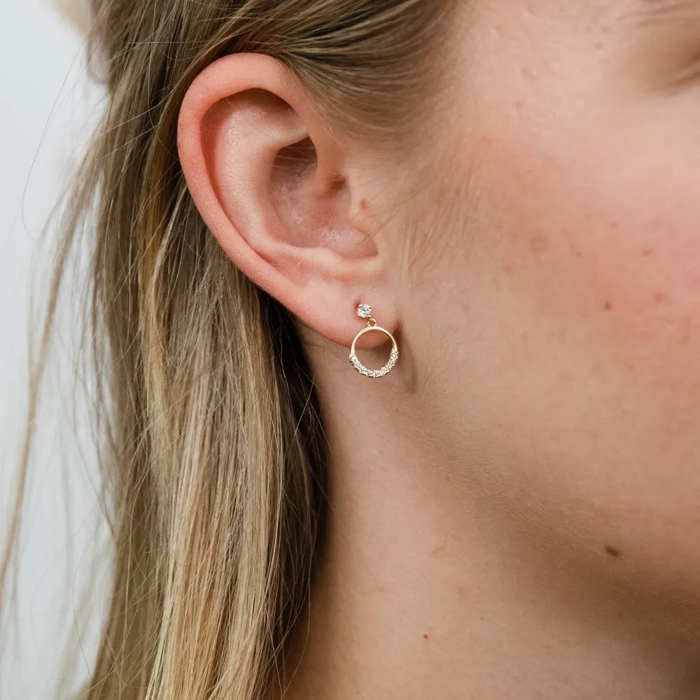 9ct Yellow Gold Zirconia Open Circle Drop Earrings