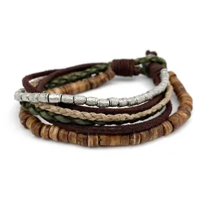 Aadi Wood, Leather, Jute, Metal Pre-Layered Men's Bracelet