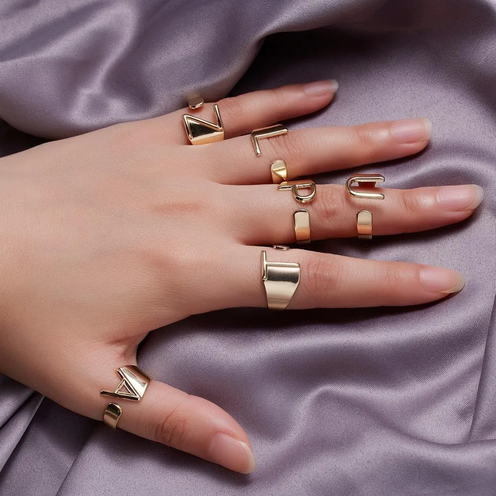 Adjustable Personalized A-Z Initial Letter Rings