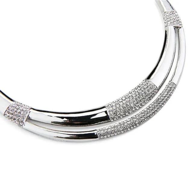 Adult's Silver Tubes Double Row Necklace and Earrings Set