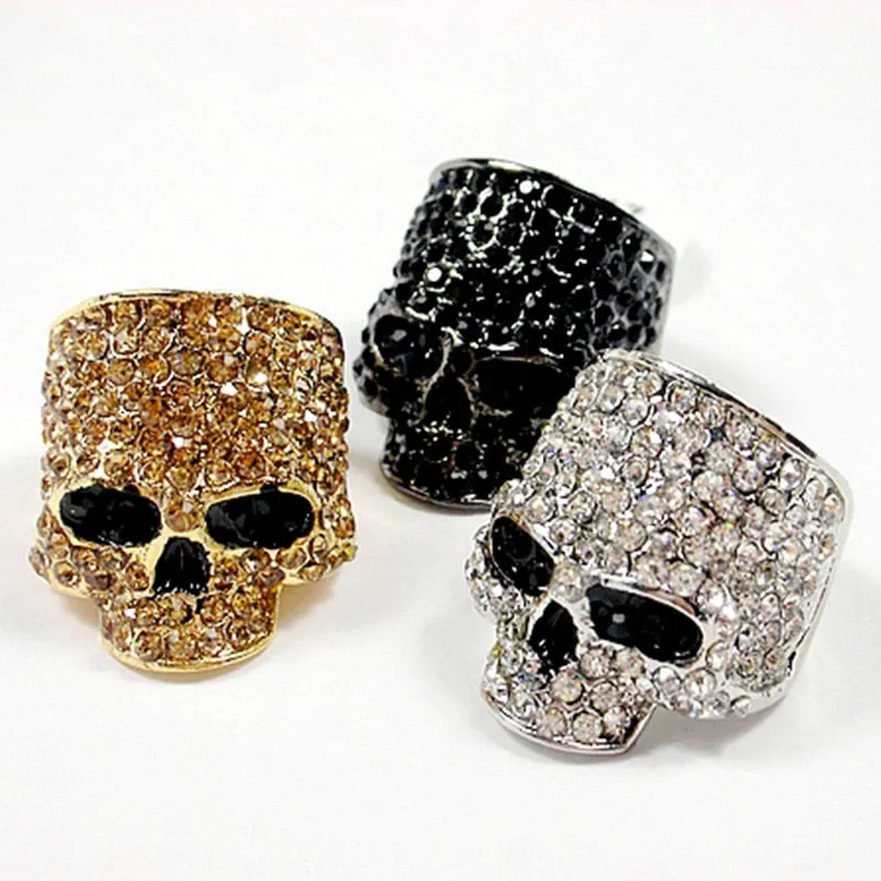 Aidase Brand Skull Rings For Men Rock Punk Unisex Crystal Black/Gold Color Biker Ring Male Fashion Skull Jewelry Wholesale