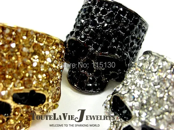 Aidase Brand Skull Rings For Men Rock Punk Unisex Crystal Black/Gold Color Biker Ring Male Fashion Skull Jewelry Wholesale