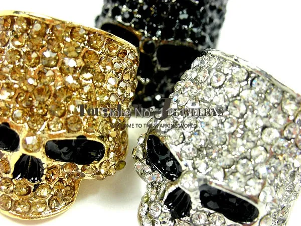 Aidase Brand Skull Rings For Men Rock Punk Unisex Crystal Black/Gold Color Biker Ring Male Fashion Skull Jewelry Wholesale