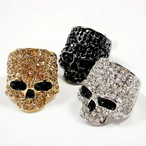 Aidase Brand Skull Rings For Men Rock Punk Unisex Crystal Black/Gold Color Biker Ring Male Fashion Skull Jewelry Wholesale