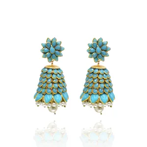 Alia Flower Jhumka Earrings - Blue