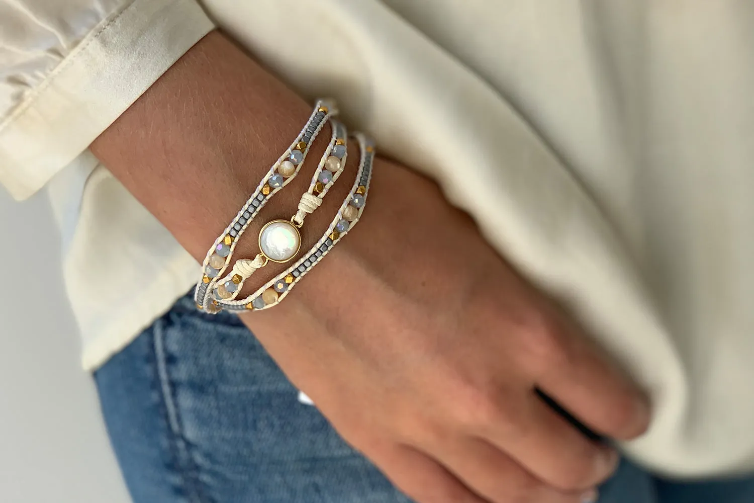 America Pearl Gemstone Wrap Bracelet