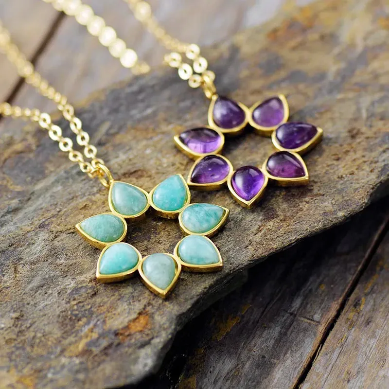 Amethyst & Amazonit Flower Choker