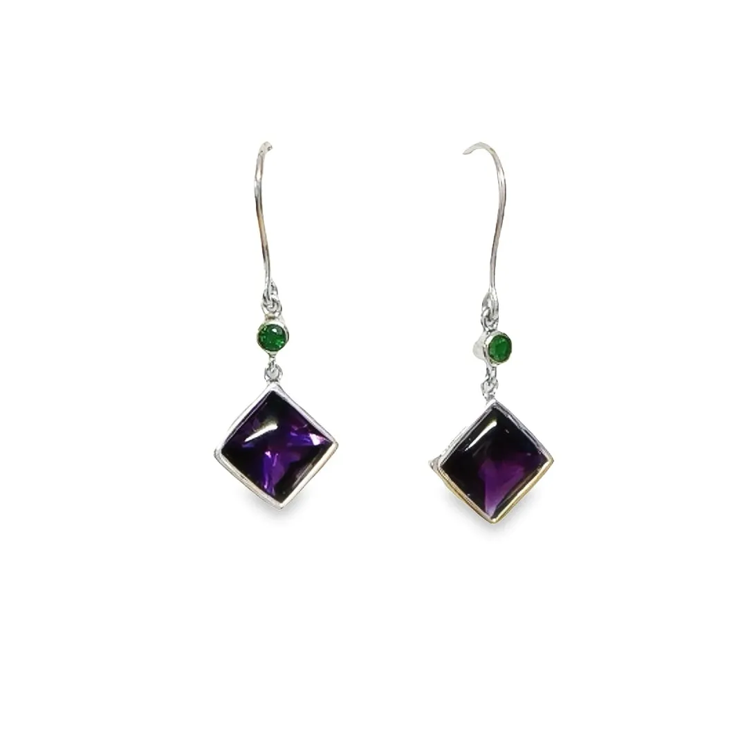Amethyst and Green Garnet Drop Earrings