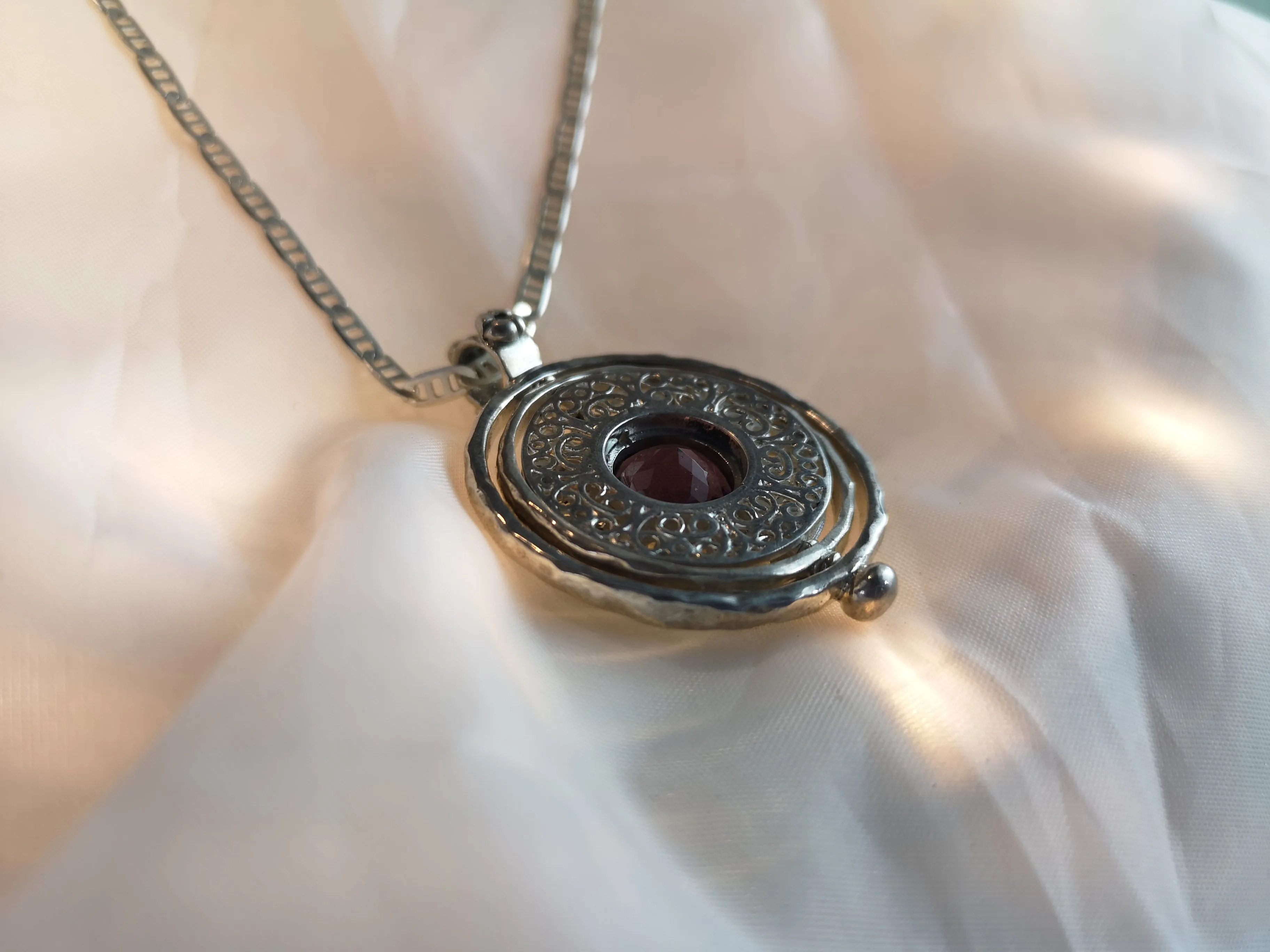 Amethyst and Moissanite Silver Spinning Pendant