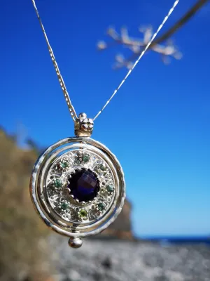 Amethyst and Moissanite Silver Spinning Pendant