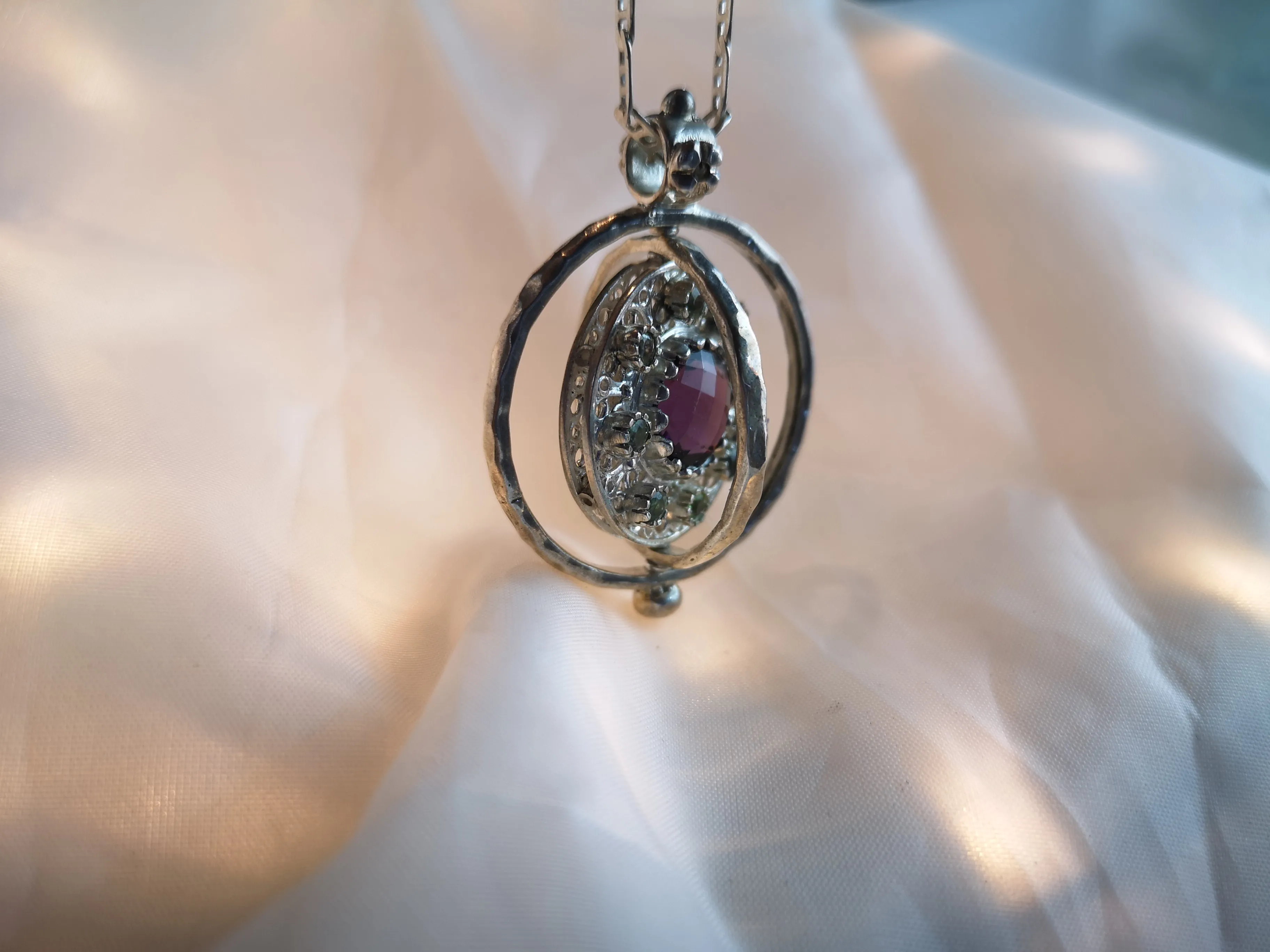Amethyst and Moissanite Silver Spinning Pendant