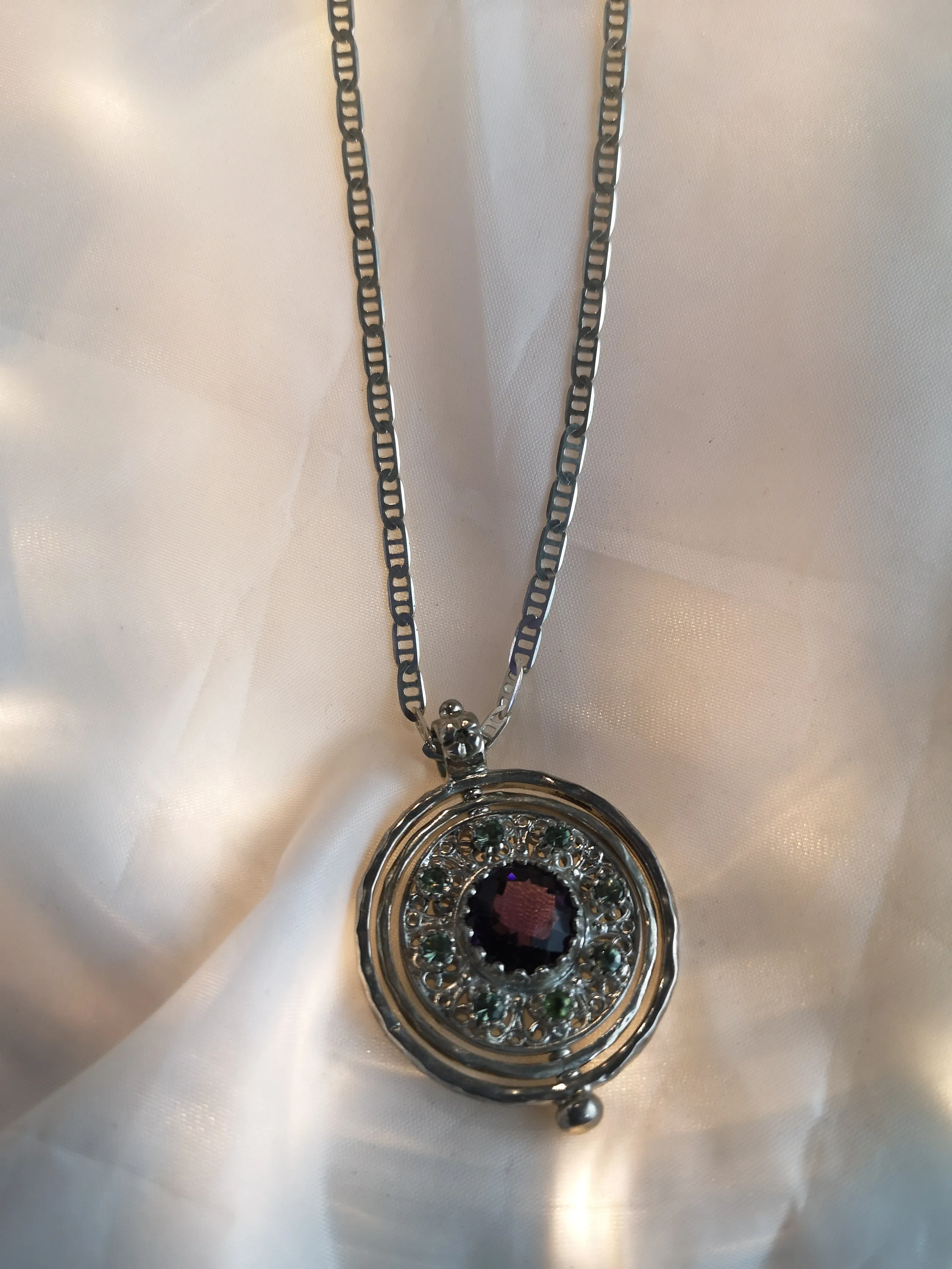 Amethyst and Moissanite Silver Spinning Pendant