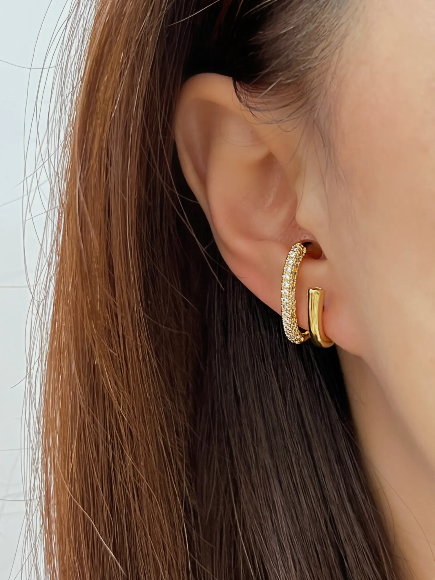 Anastasia Asymmetrical Pave Twin Hook Stud Earrings