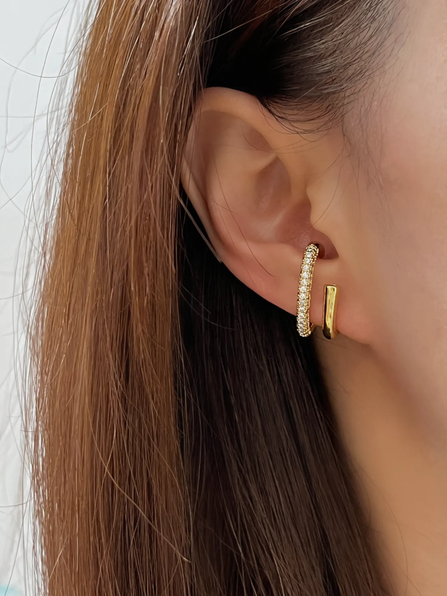 Anastasia Asymmetrical Pave Twin Hook Stud Earrings