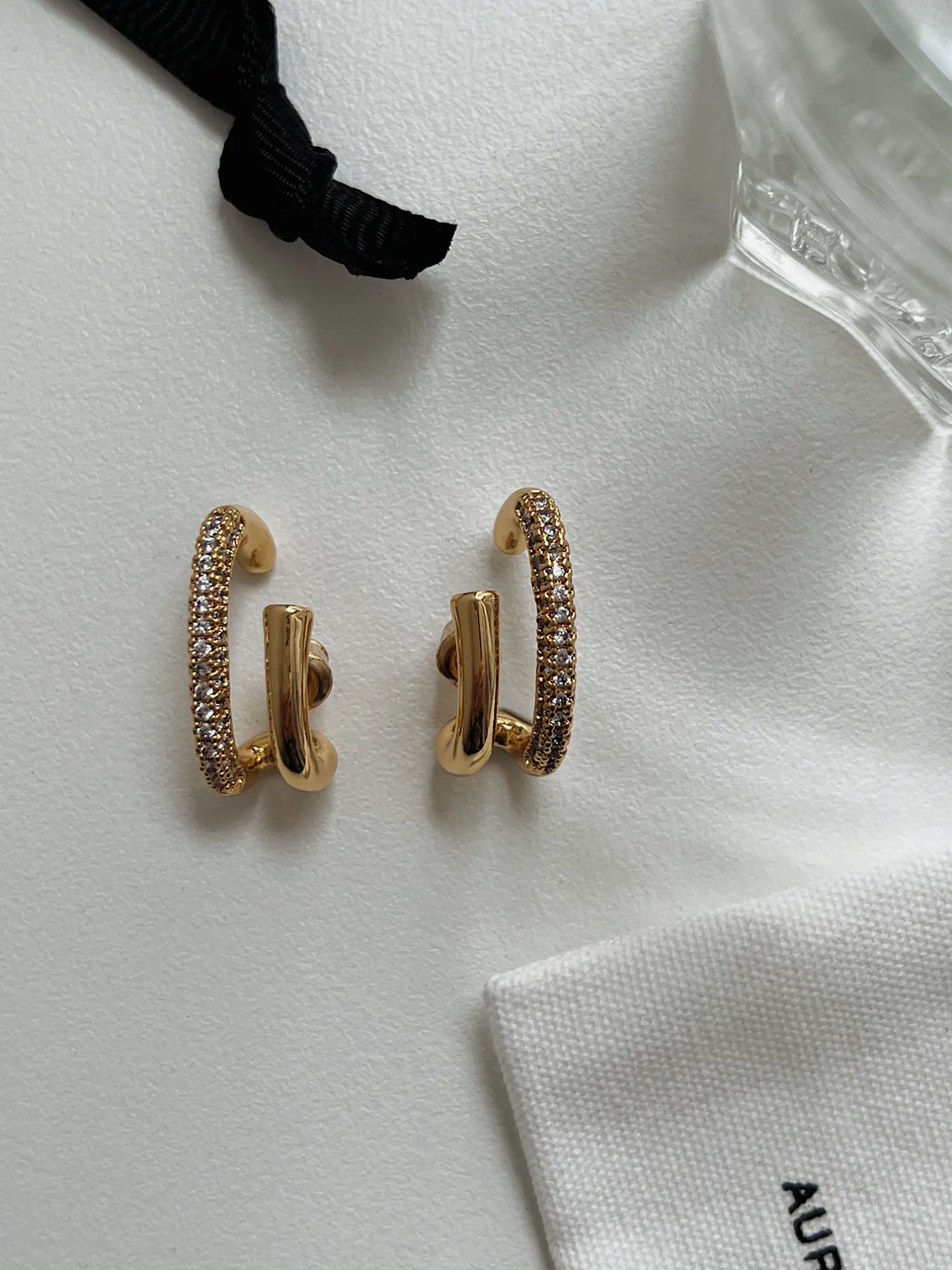 Anastasia Asymmetrical Pave Twin Hook Stud Earrings