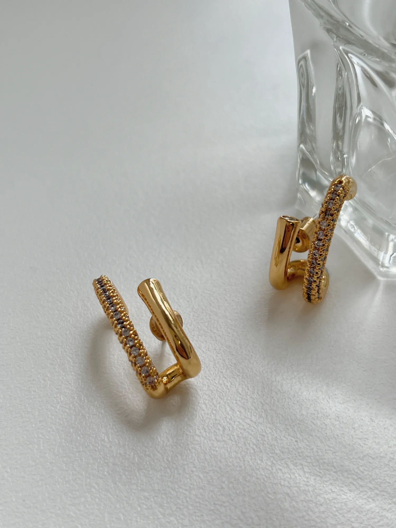 Anastasia Asymmetrical Pave Twin Hook Stud Earrings