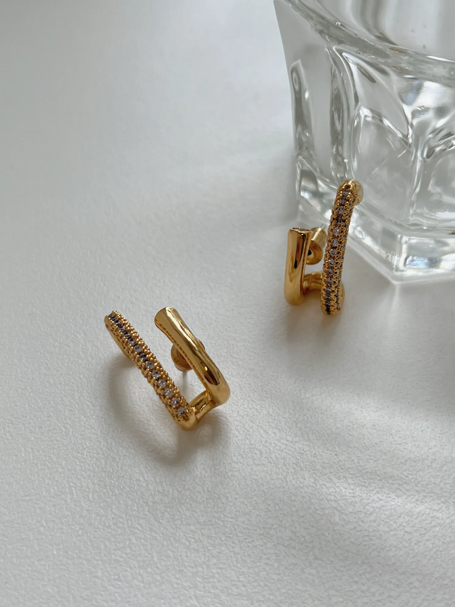 Anastasia Asymmetrical Pave Twin Hook Stud Earrings
