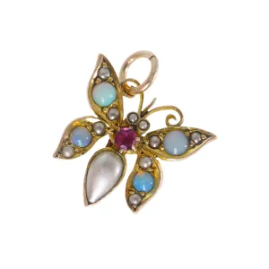 Antique Edwardian Rolled Gold Opal Butterfly Charm