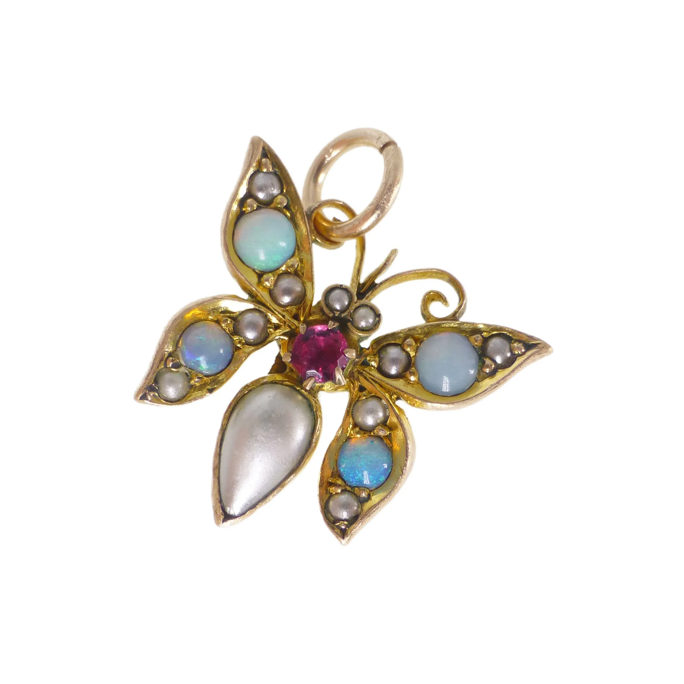 Antique Edwardian Rolled Gold Opal Butterfly Charm