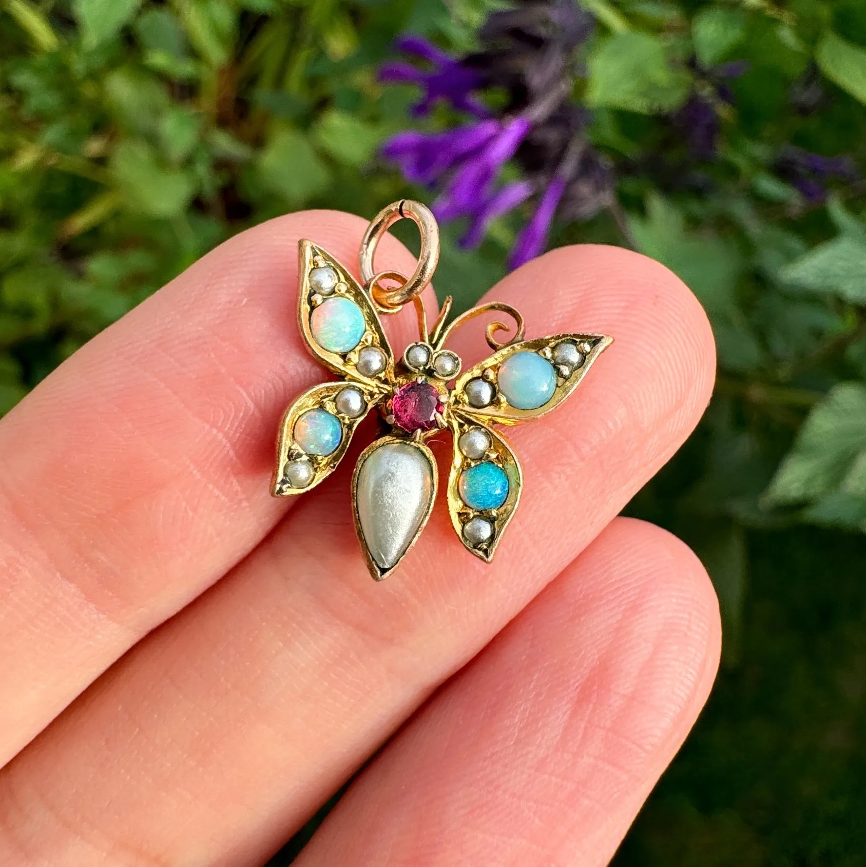 Antique Edwardian Rolled Gold Opal Butterfly Charm