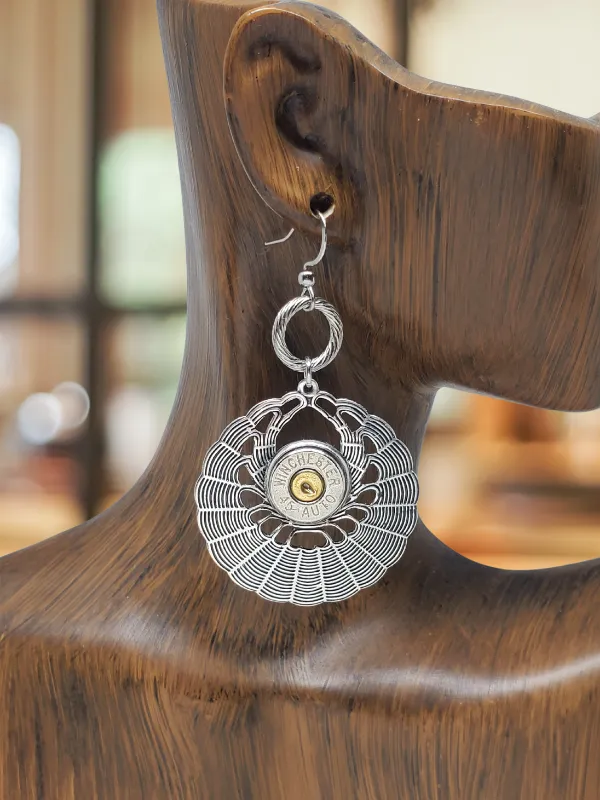 Antique Silver Round Basketweave 45 Auto Bullet Earrings