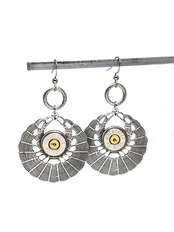 Antique Silver Round Basketweave 45 Auto Bullet Earrings