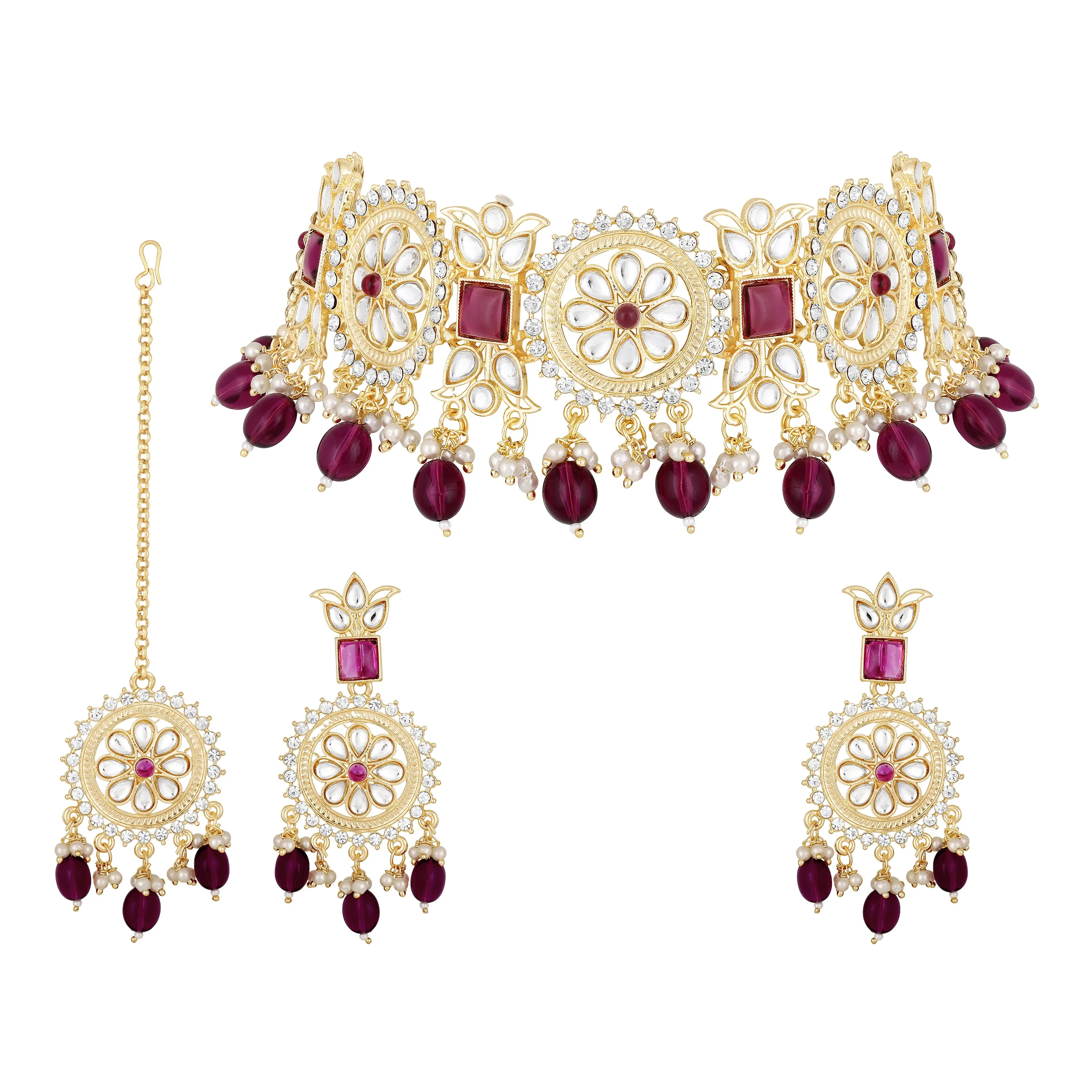 Aritficial Pearl and Kundan Floral Chokar Jewellery Set