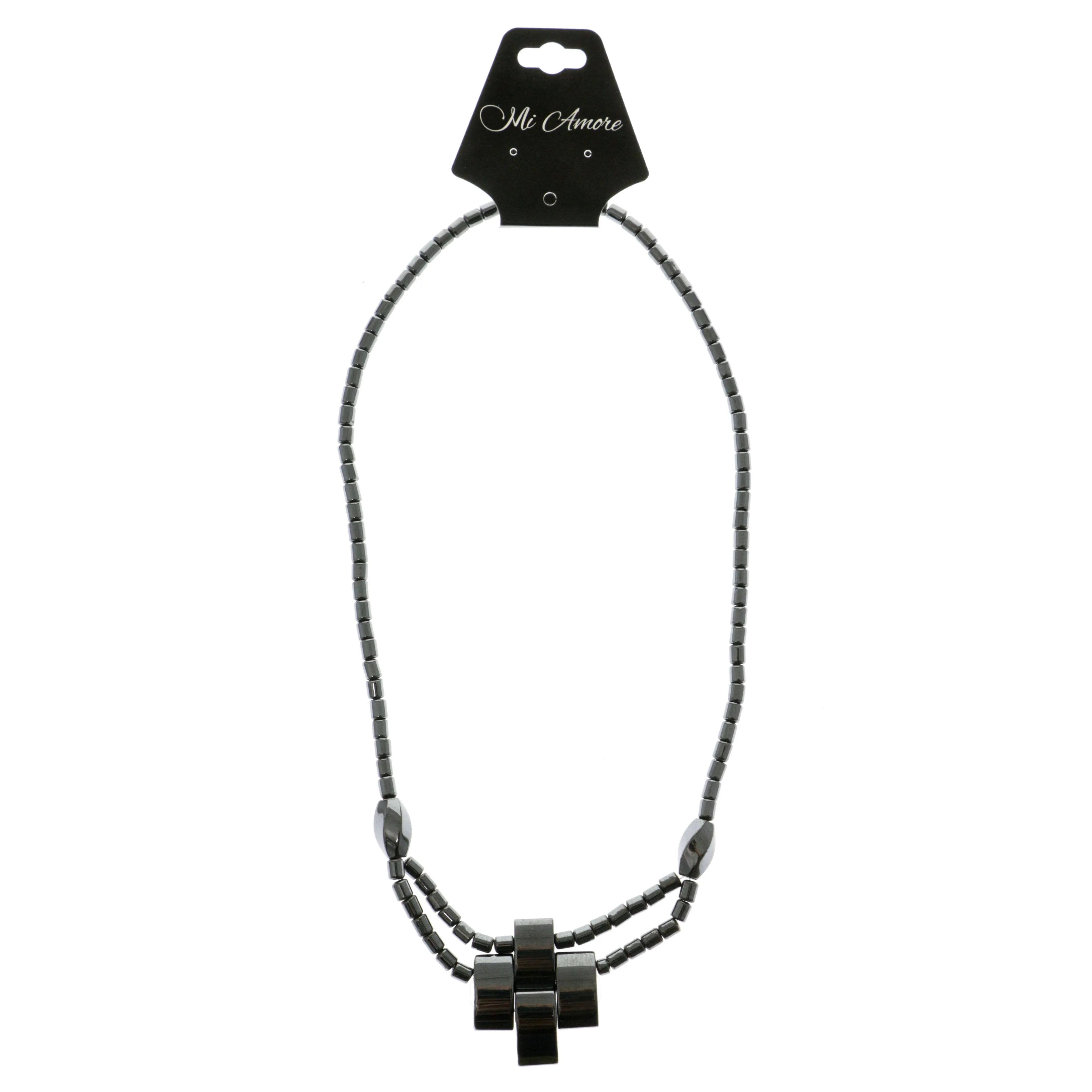 Artistic Cross Hematite-Layered-Necklace  With Bead Accents Gray Color #4147
