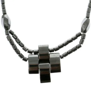 Artistic Cross Hematite-Layered-Necklace  With Bead Accents Gray Color #4147