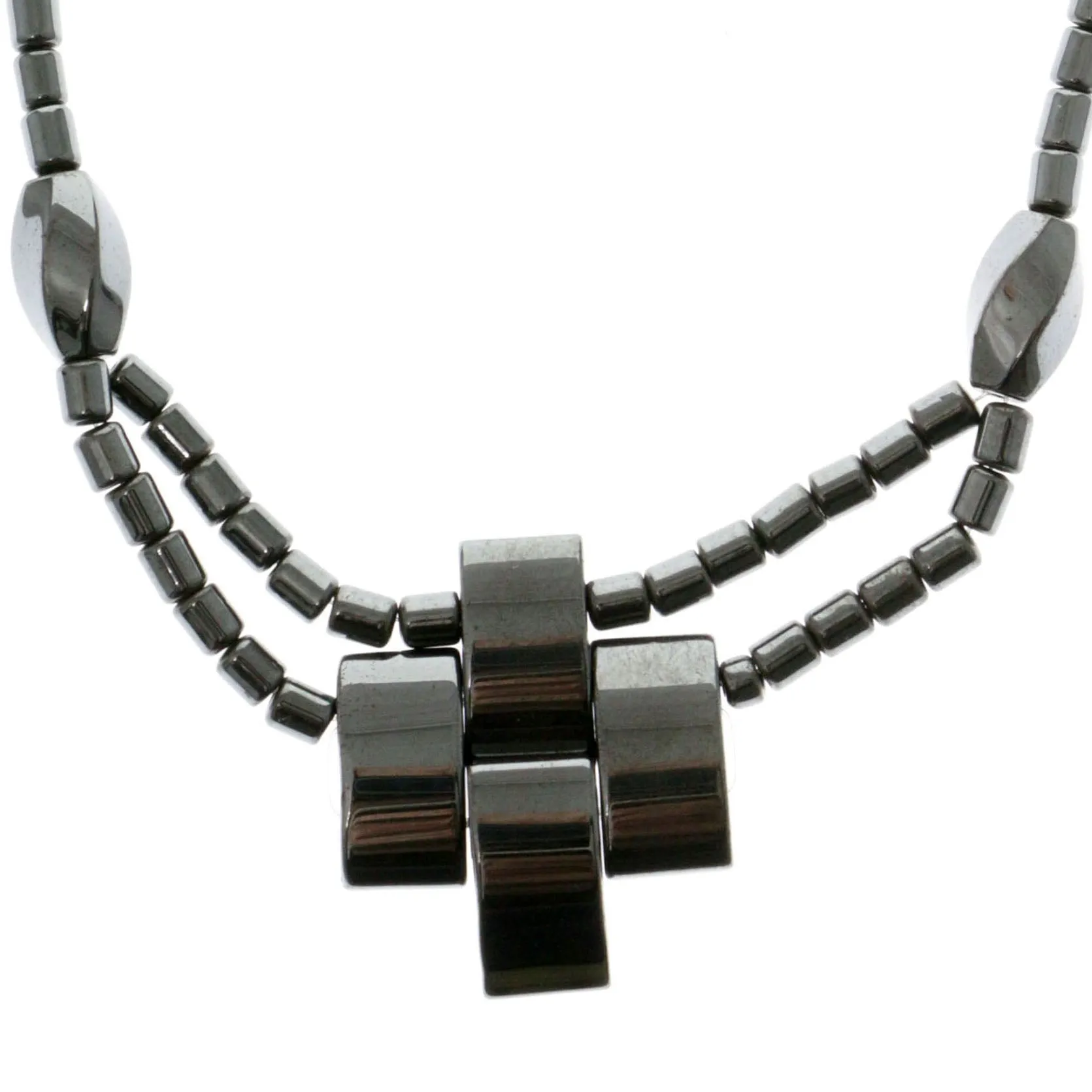Artistic Cross Hematite-Layered-Necklace  With Bead Accents Gray Color #4147